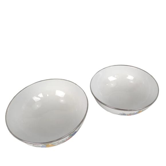 Set 2 Vtg White Metal Enamelware Fruit Serving Mixing Nesting Bowls Kobe Japan? - Picture 4 of 8